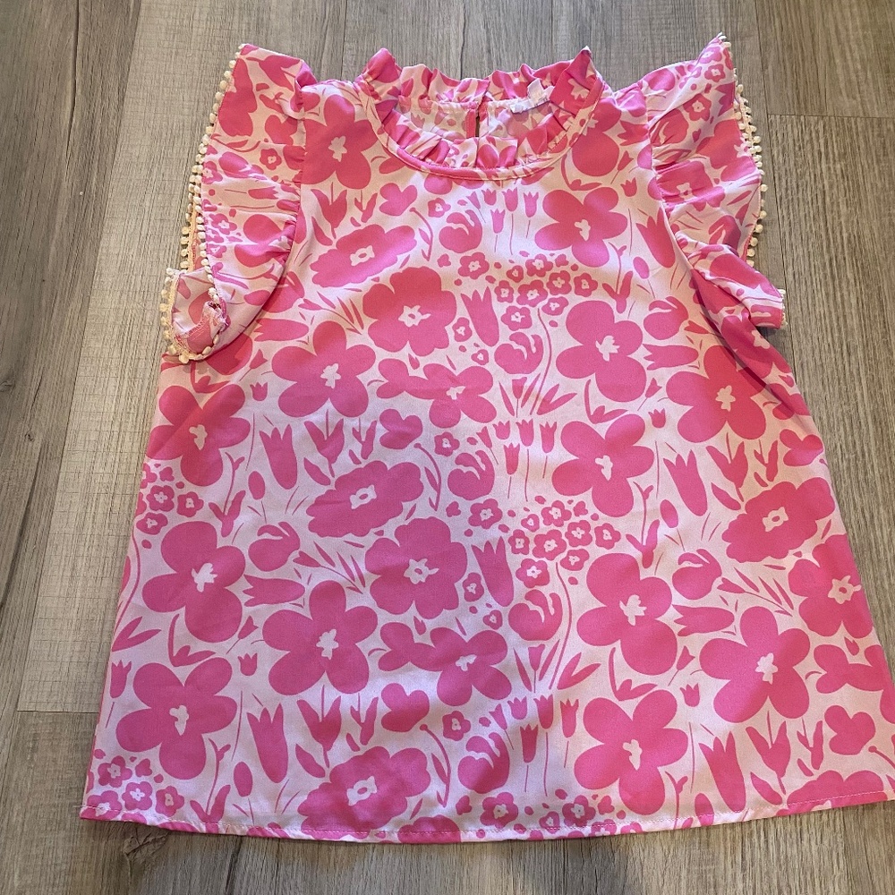 THML Alejandra Ruffle Pink Floral Top Preppy Vibrant Spring Fairy Preppy -Size M